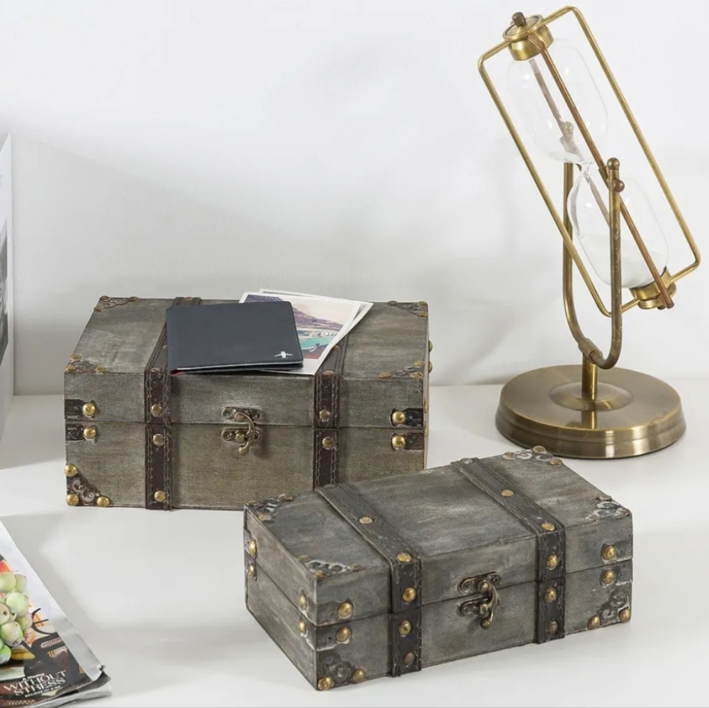 Vintage Style Storage Trunk Set - Gray and Gold (2 Pc Set) - Picture 5 of 8